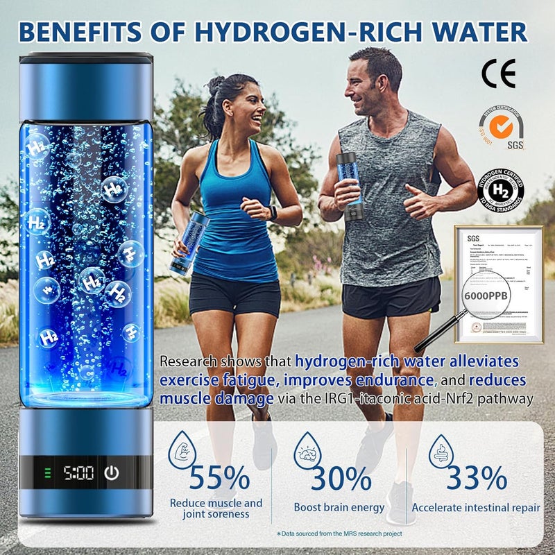 Fruaros Hydrogen Water Bottle Generator – Portable Hydrogen Water Machine, Up to 6000 PPB | SPE/PEM Certified H₂ Tech | Hydrogen-Rich Water for Energy & Hydration | Healthy Gift for Family & Friends (Gold) - Image 3